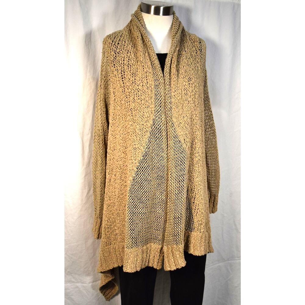 Michael Kors Boho Open Cardigan Khaki Bulky Yarn Knitted Sweater SZ L NWT